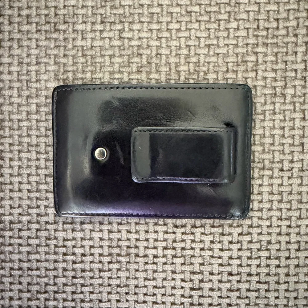 Coach Leather Card Case Slim Wallet Black Magnetic Money Clip Cardholder Minimal